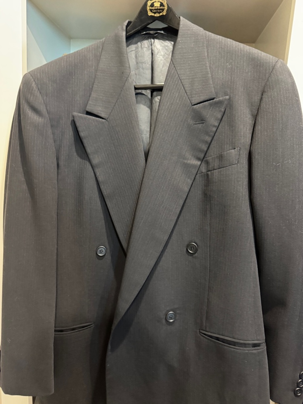 Giorgio Armani Double-Breasted Men's Blazer in Charcoal Gray with stripes